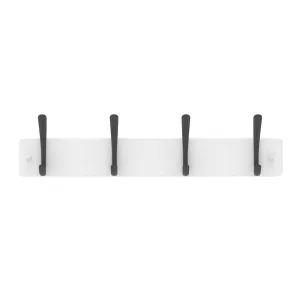 4 Black Hooks White Board Hat & Coat Rack