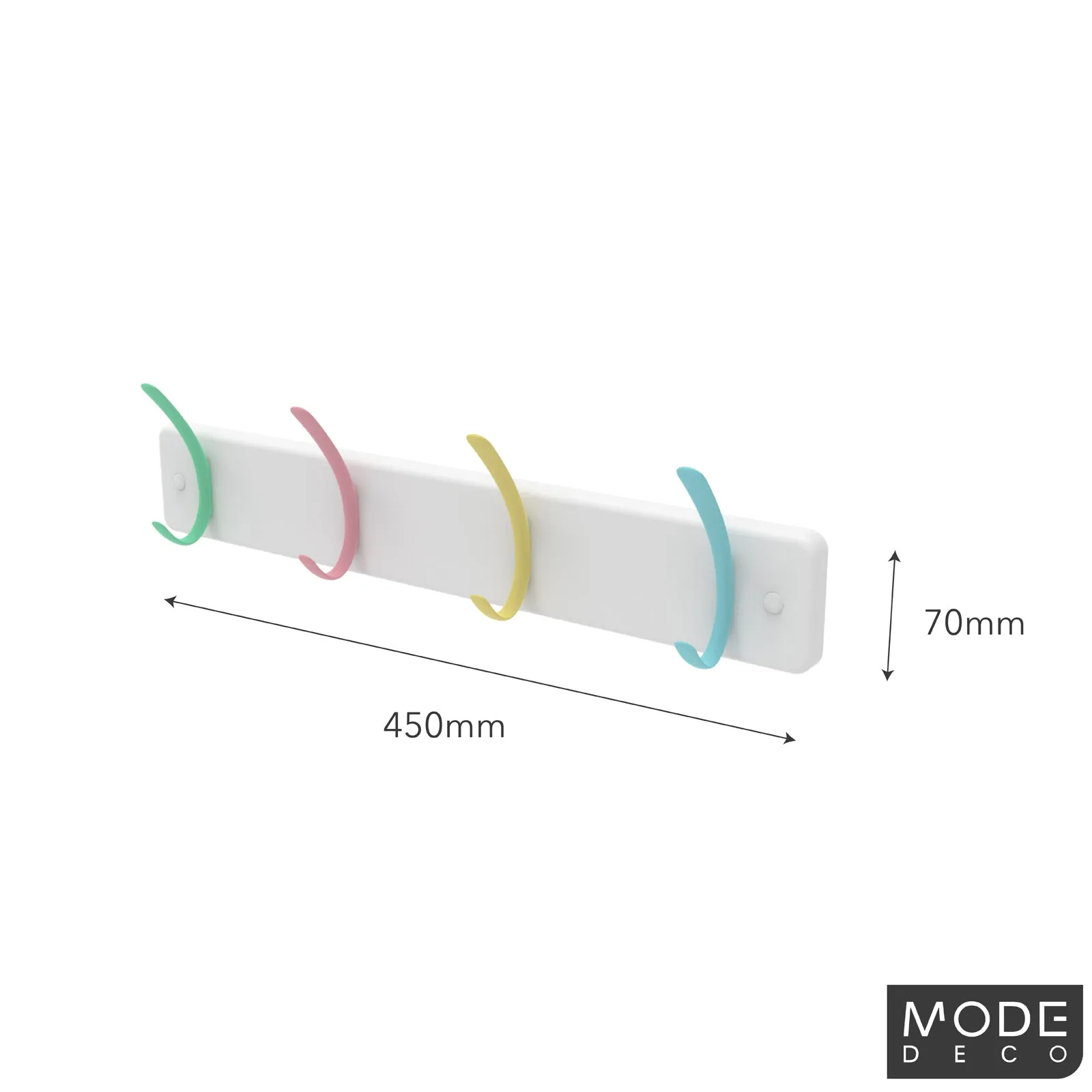 4 Pastel Hooks on White Board Hat & Coat Rack