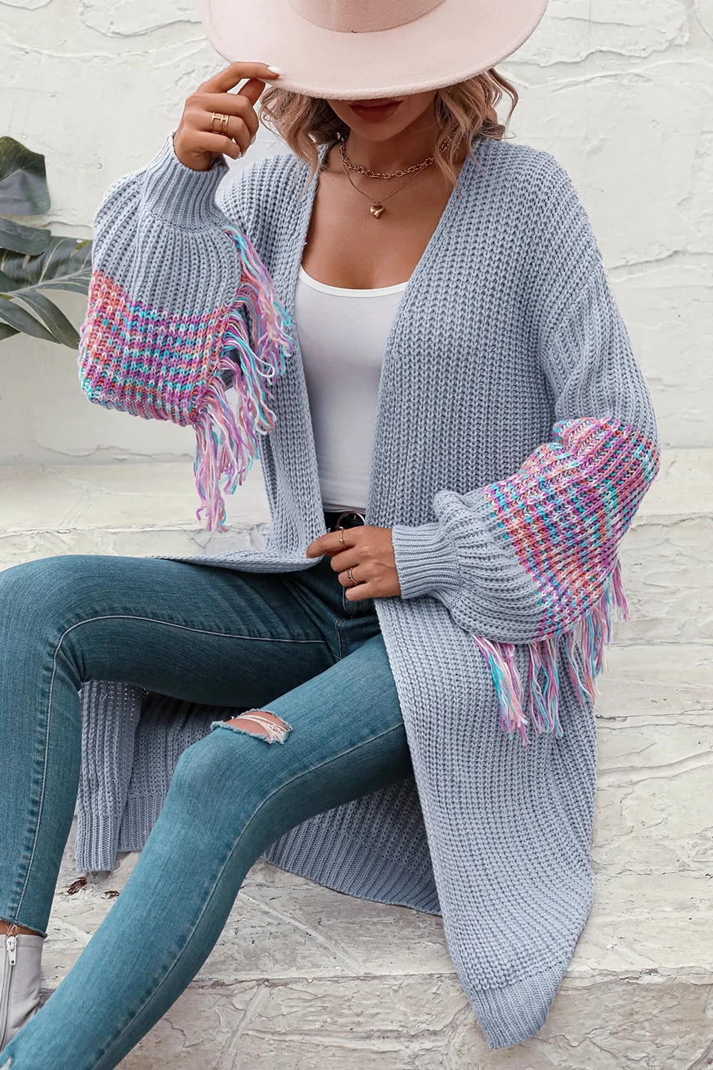 Always Happy Fringe Sleeve Cardigan