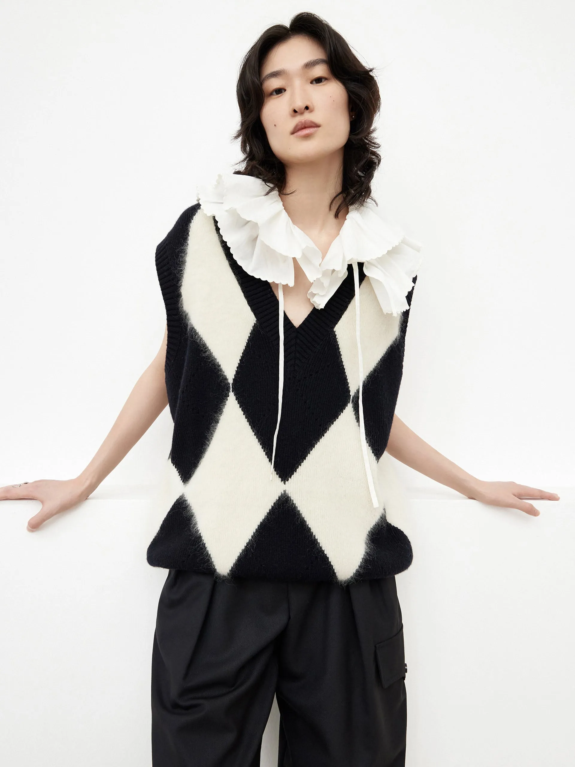 Argyle Check Knit Vest in Wool