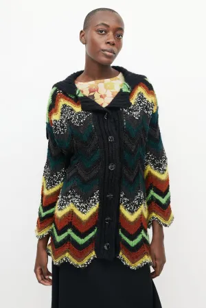 Black & Multicolour Crochet Chevron Cardigan