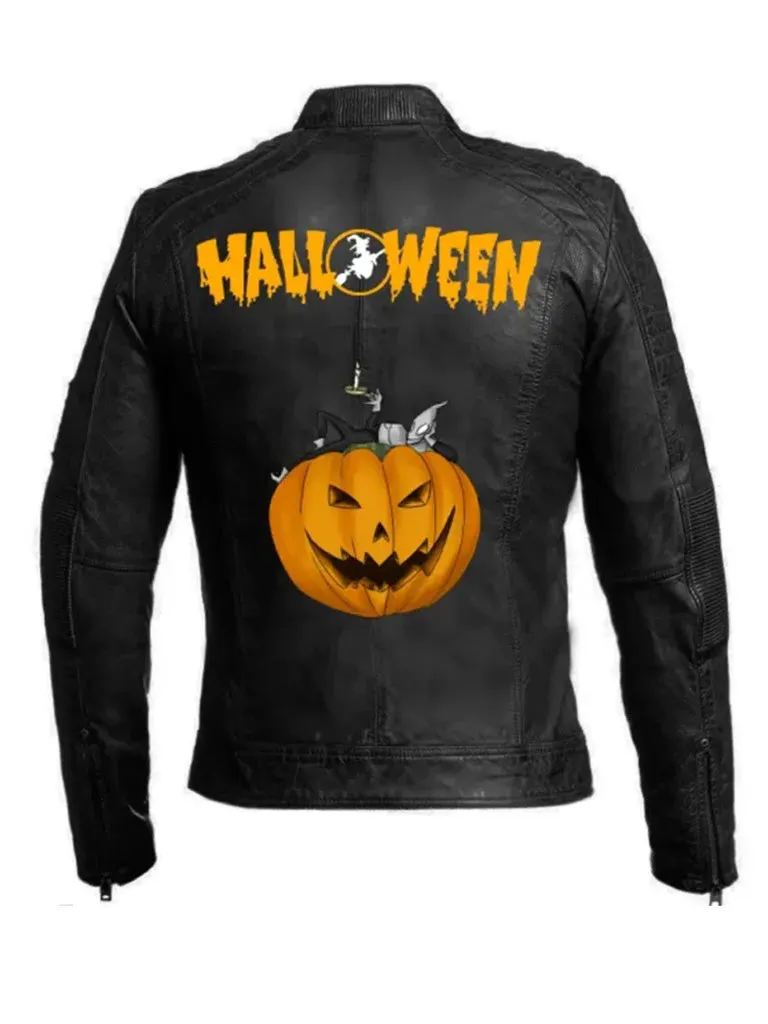 Black Halloween Vintage Biker Cafe Racer Leather Jacket