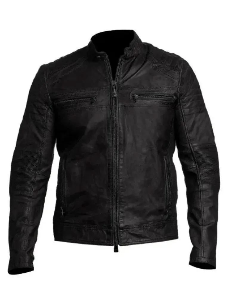 Black Halloween Vintage Biker Cafe Racer Leather Jacket