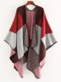 Cape / Shawl   Women's Super Soft Warm Red / Grey / Black   RTRGMAS