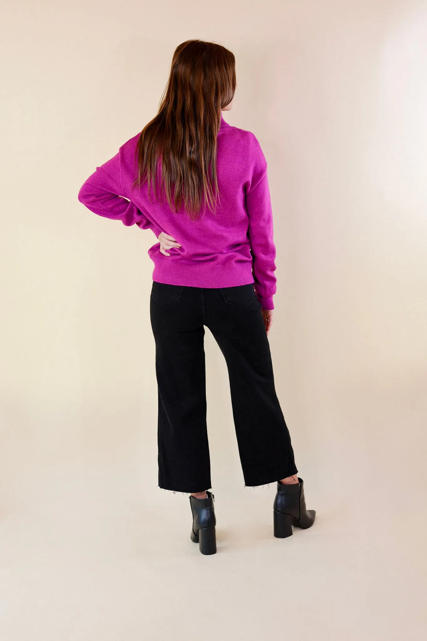 Chilly Days Ahead Turtle Neck Sweater with Long Sleeves in Magenta