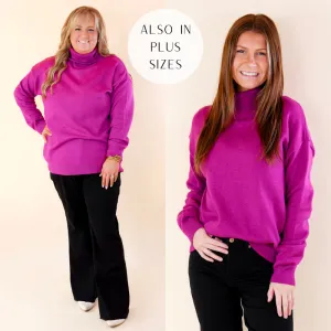 Chilly Days Ahead Turtle Neck Sweater with Long Sleeves in Magenta