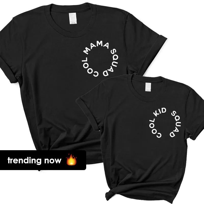 Cool Mama/Cool Kid Squad Circular Black T-Shirts