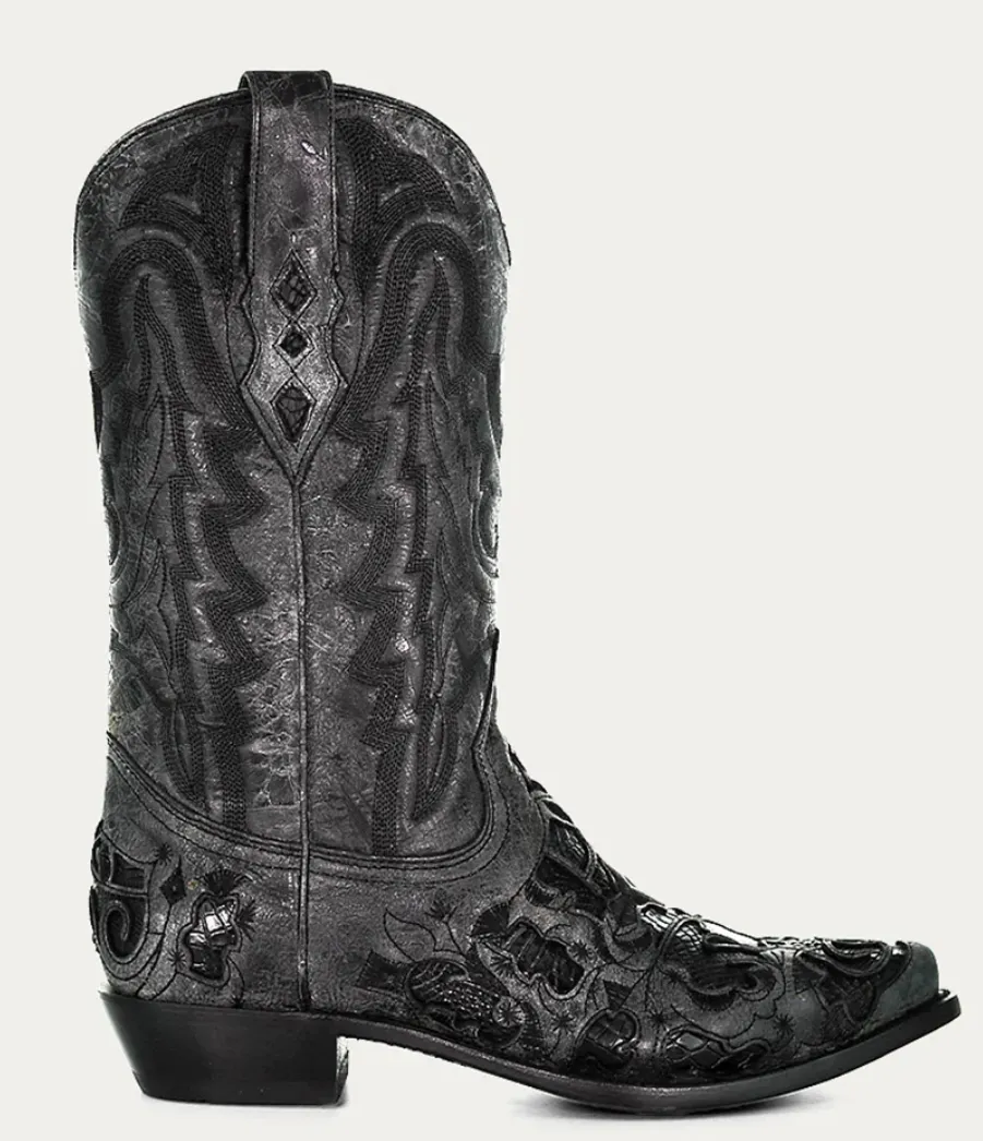 CORRAL MENS BLACK ALLIGATOR INLAY BOOTS STYLE A4116