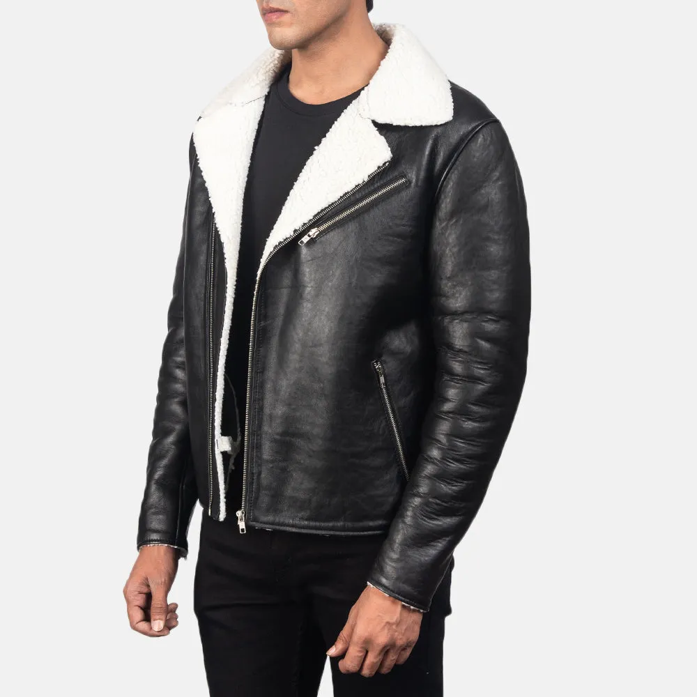 Emberix Shearling Black Biker Leather Jacket