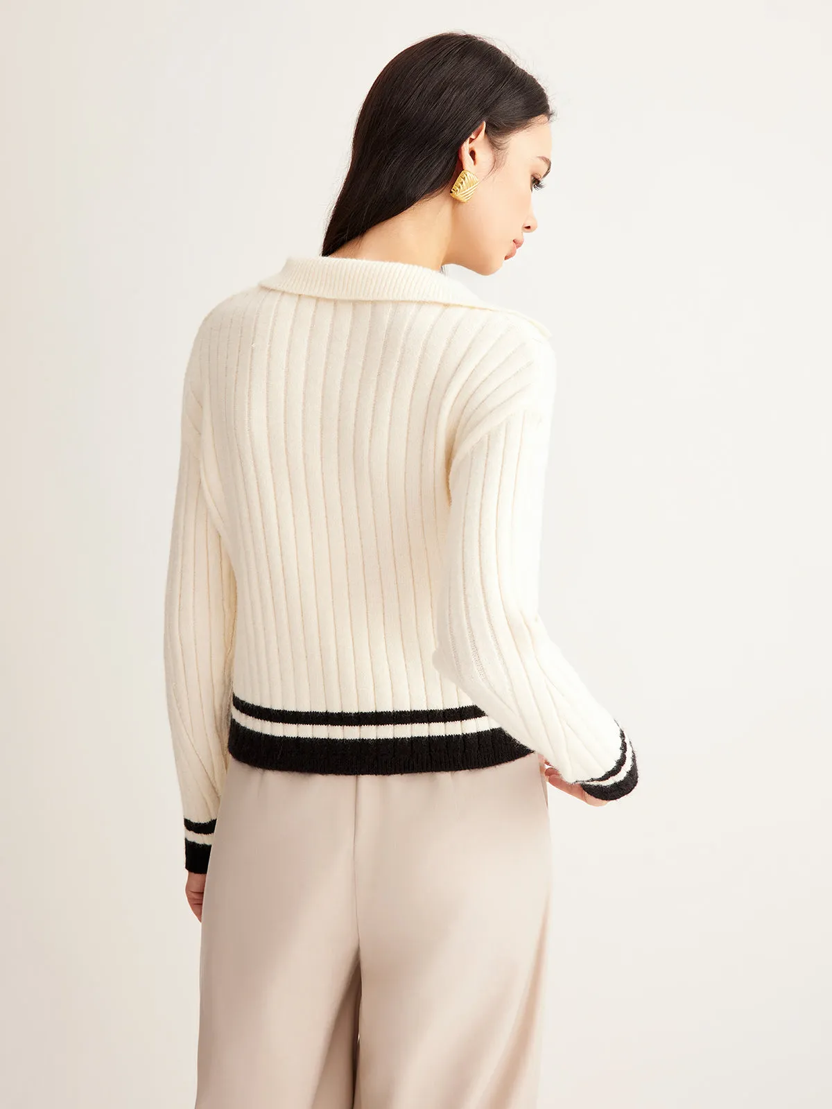 Embroidered Contrast Trim Cozy Sweater