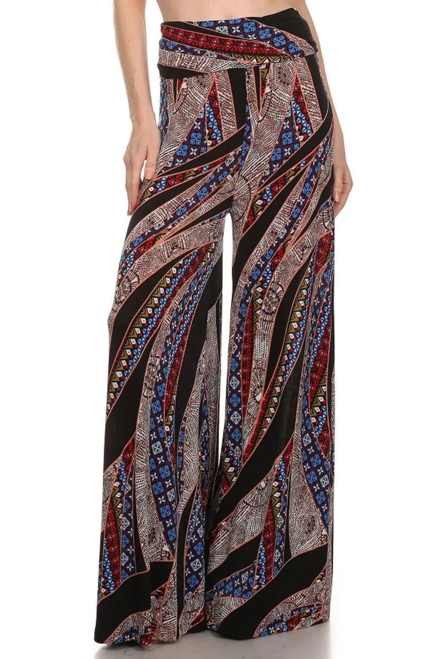 Foldover Palazzo Pants Strokes Red