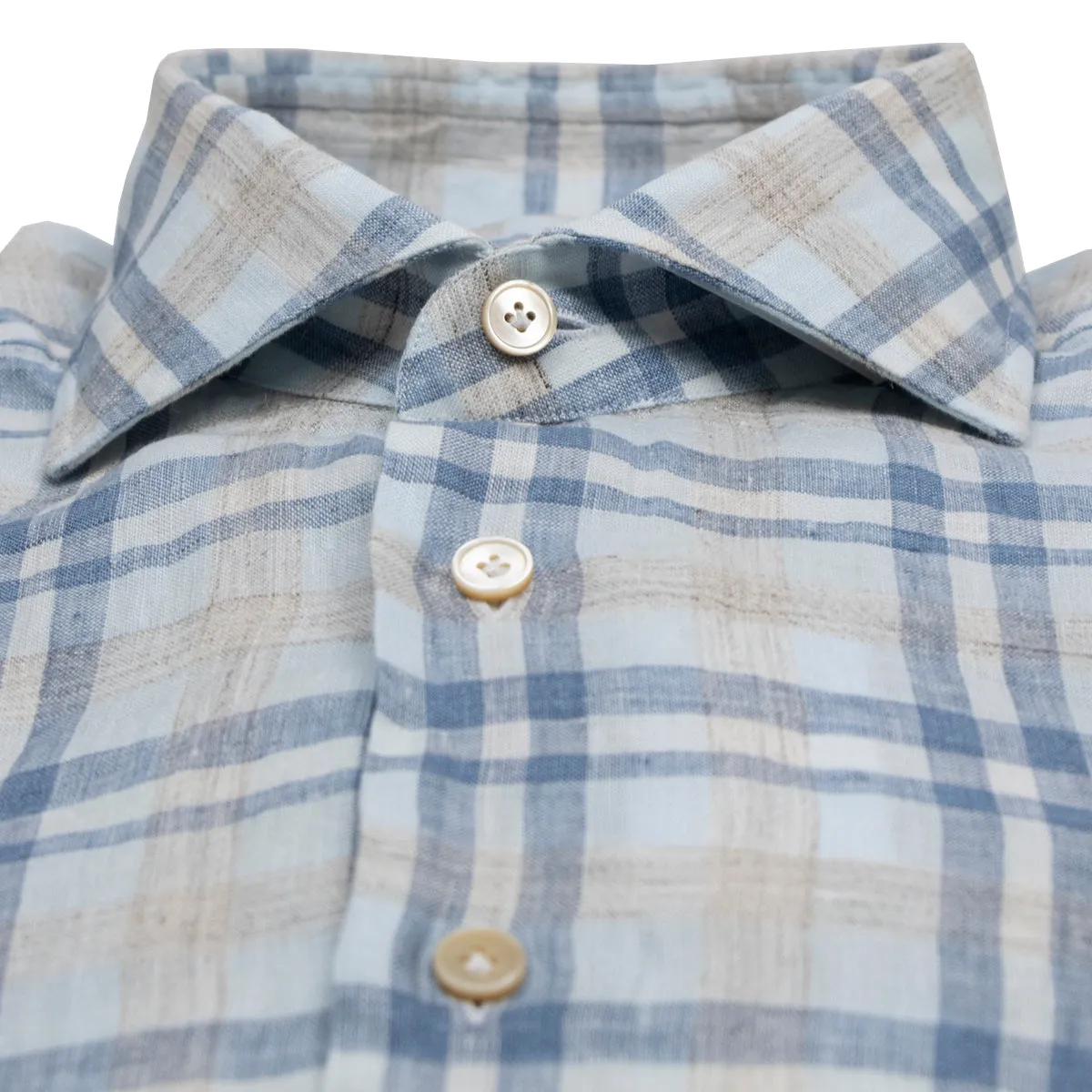 Grey Check Linen Long Sleeve Shirt