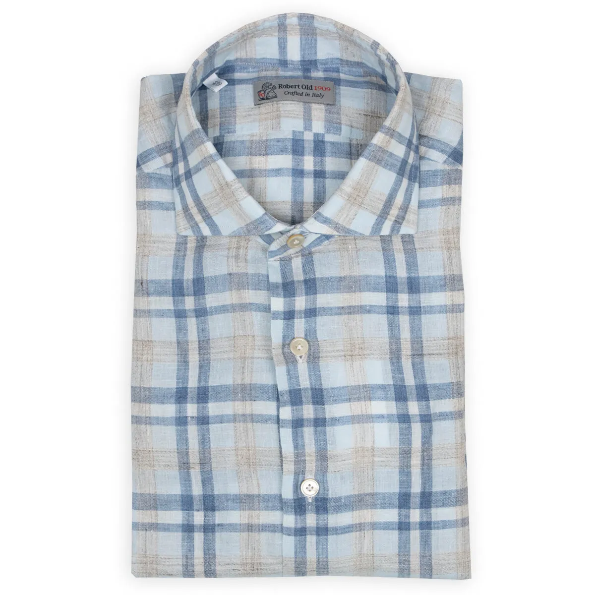 Grey Check Linen Long Sleeve Shirt