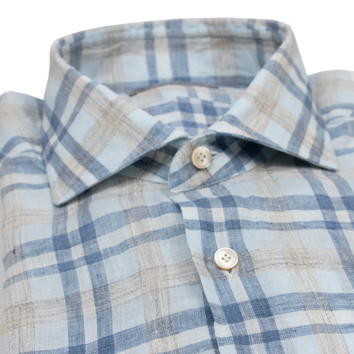 Grey Check Linen Long Sleeve Shirt