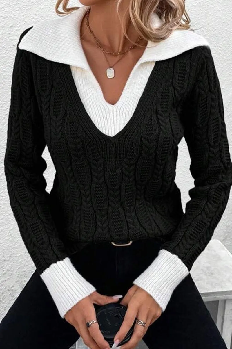 HWR1205 Layered Cable Knit Sweater