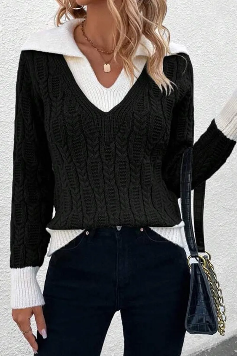 HWR1205 Layered Cable Knit Sweater