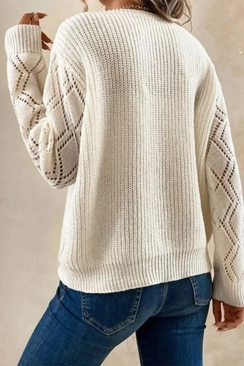 HWS1090 Lace Trim V-Neck Knit Sweater