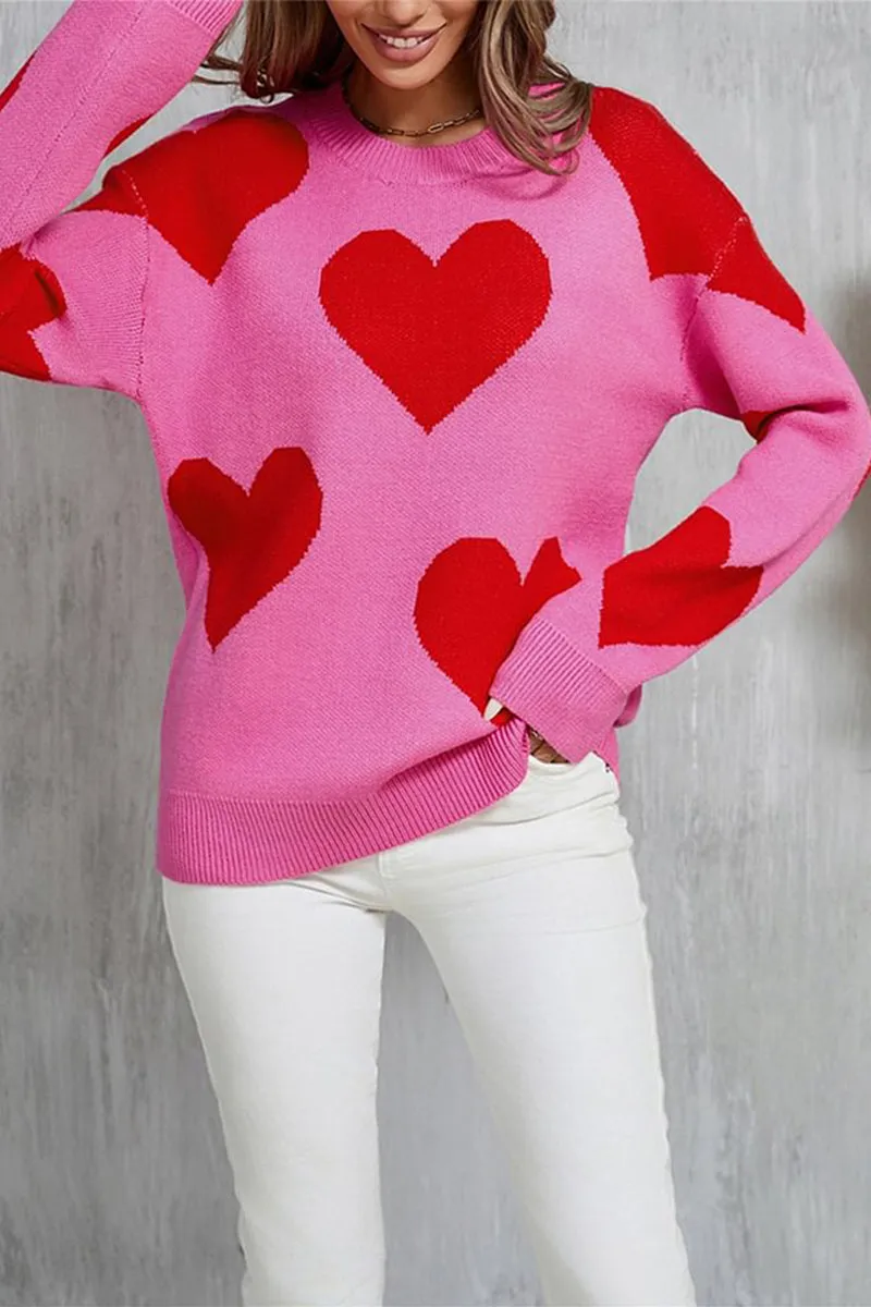 HWS1204 Heart Pattern Knit Sweater