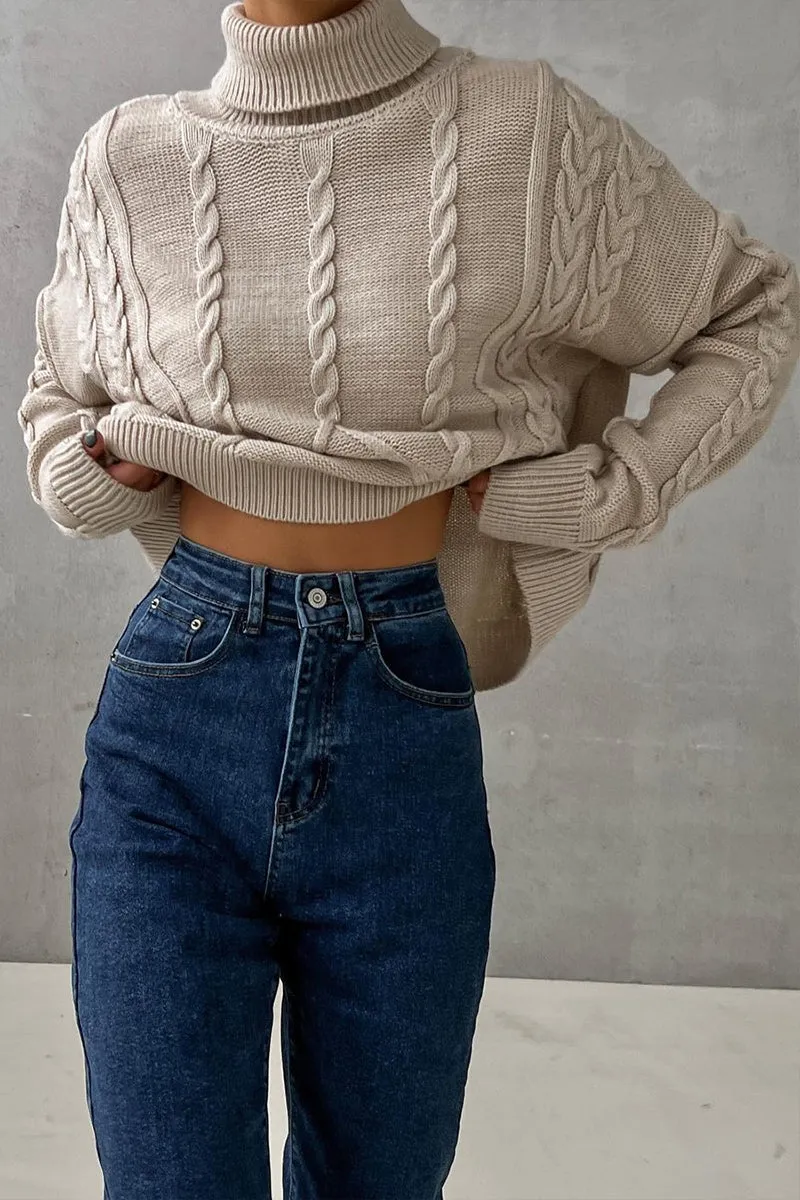 HWS1406 Chill Vibes Cable Knit Crop Sweater