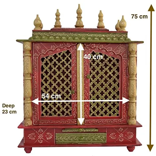 Jaipur Lane Marusthali Handcrafted Wooden Temple with Door and Light (24x12x30 Inch)