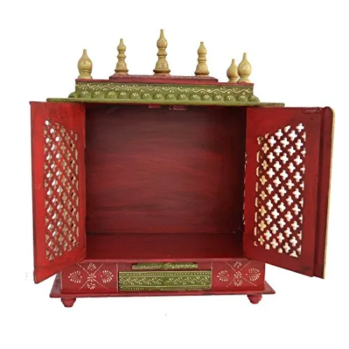 Jaipur Lane Marusthali Handcrafted Wooden Temple with Door and Light (24x12x30 Inch)