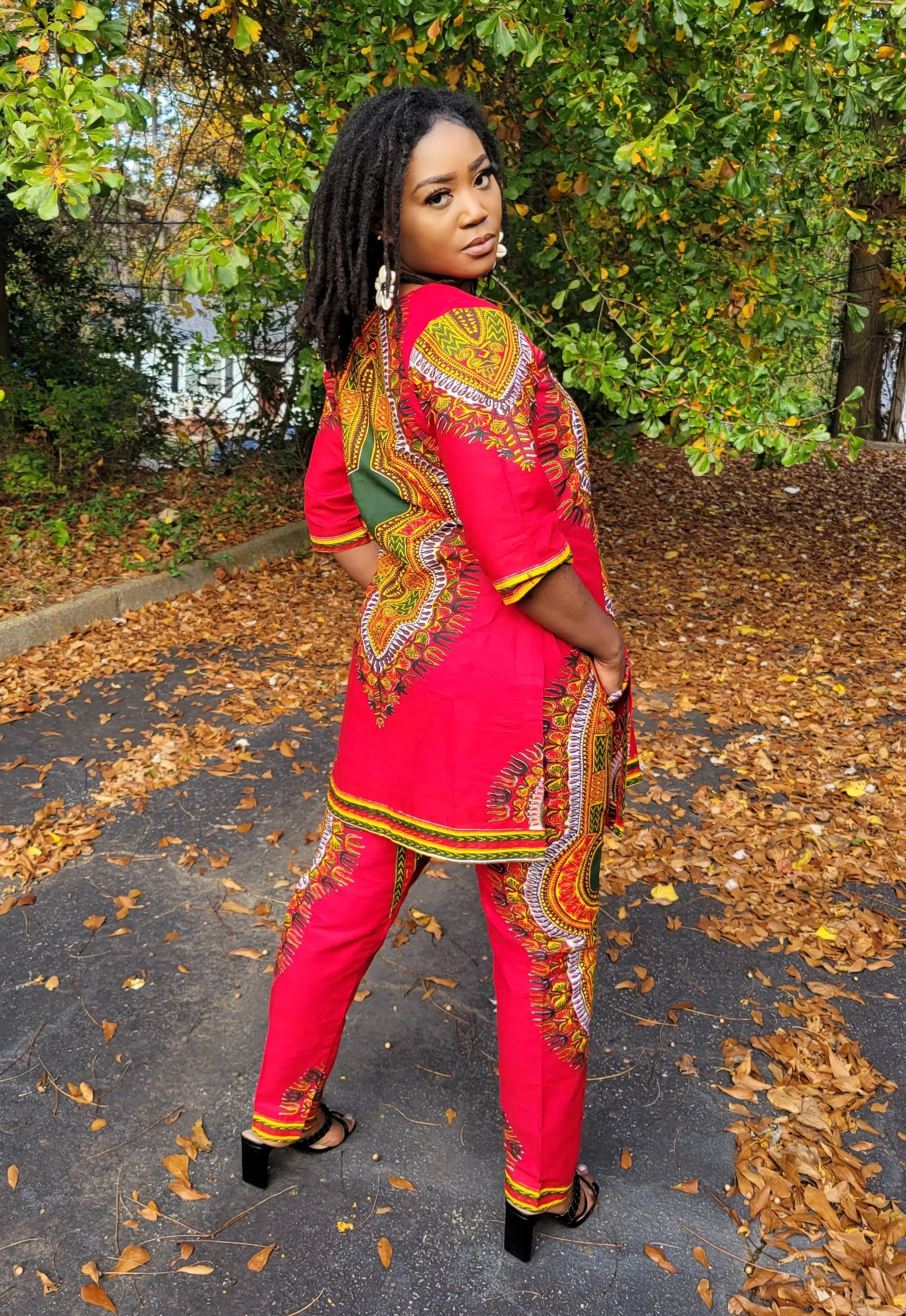 Jamilah Red Dashiki Top and pant set - DP3975LTP