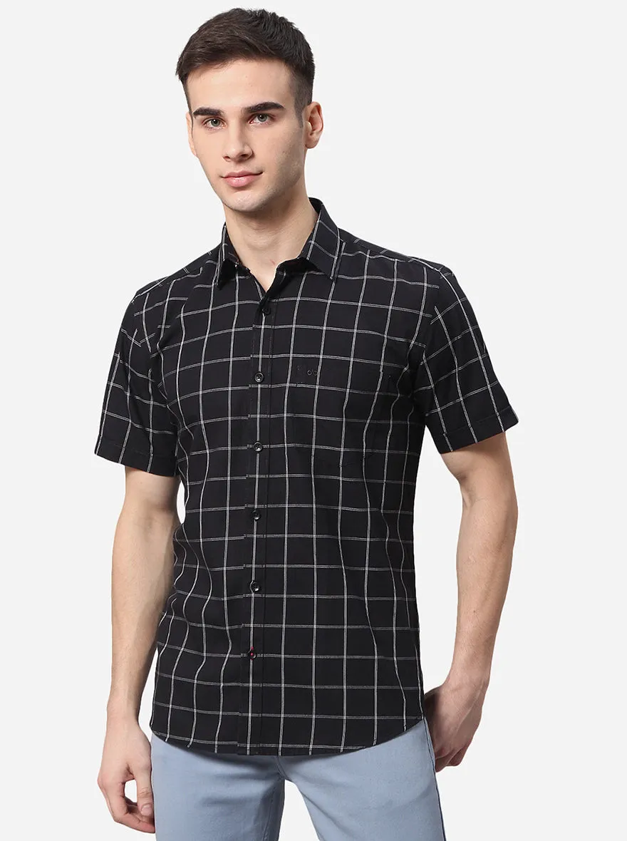 Jet Black Checked Slim Fit Casual Shirt | JadeBlue