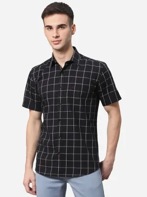 Jet Black Checked Slim Fit Casual Shirt | JadeBlue