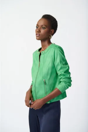 Joseph Ribkoff Island Green Faux Suede Studded Fitted Jacket 241909