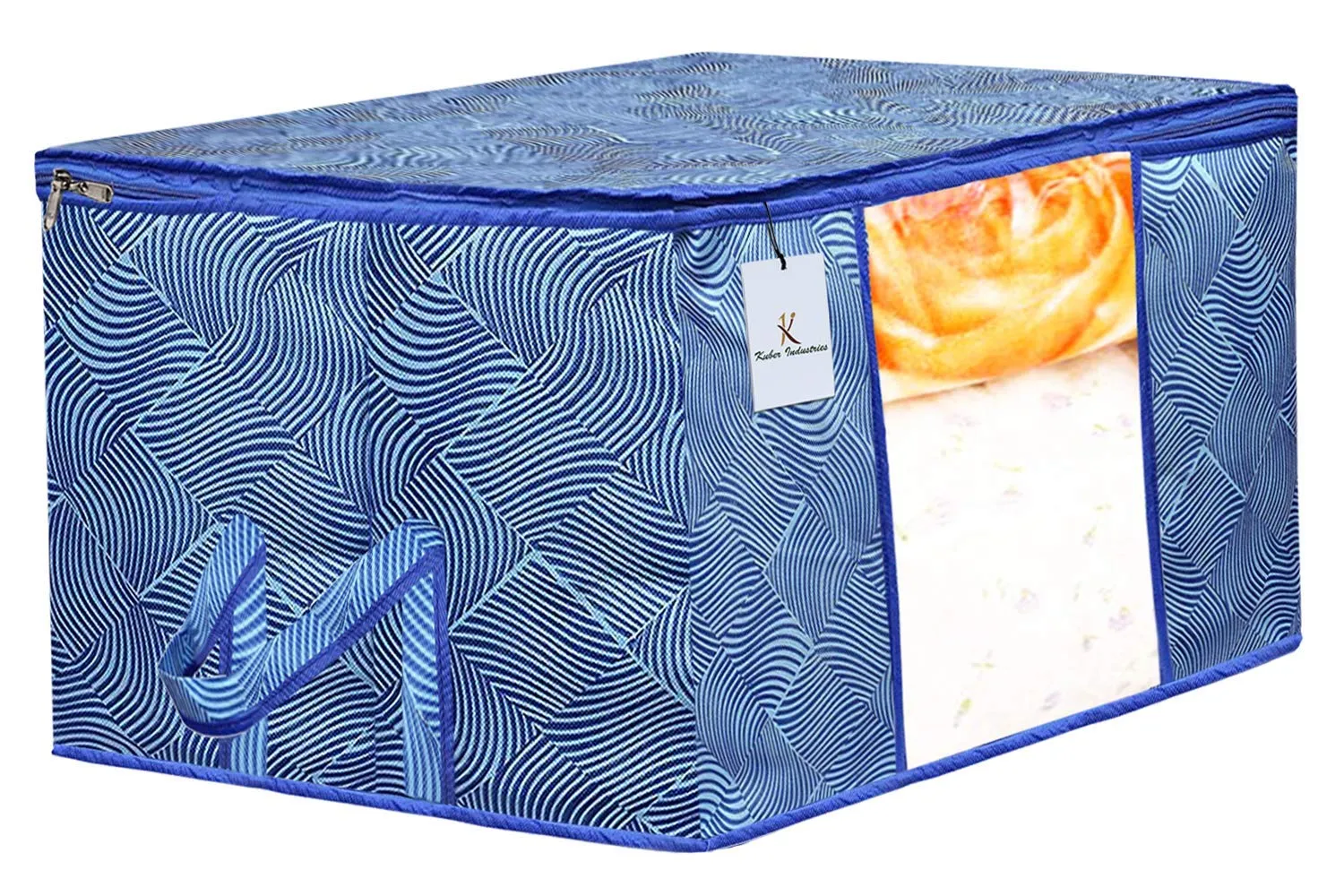 Kuber Industries Leheriya Printed 6 Piece Non Woven Saree Cover and 6 Pieces Underbed Storage Bag, Storage Organiser, Blanket Cover, Orange & Blue -CTKTC42458