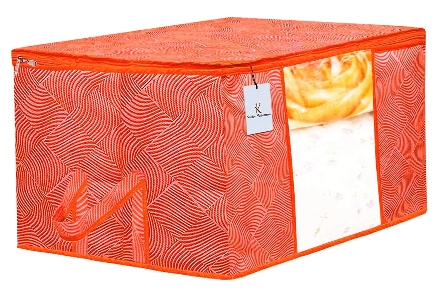 Kuber Industries Leheriya Printed 6 Piece Non Woven Saree Cover and 6 Pieces Underbed Storage Bag, Storage Organiser, Blanket Cover, Orange & Blue -CTKTC42458