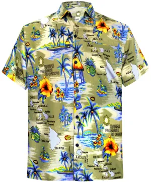 LA LEELA Shirt Casual Button Down Short Sleeve Beach Shirt Men Aloha Pocket  Beige_AA24