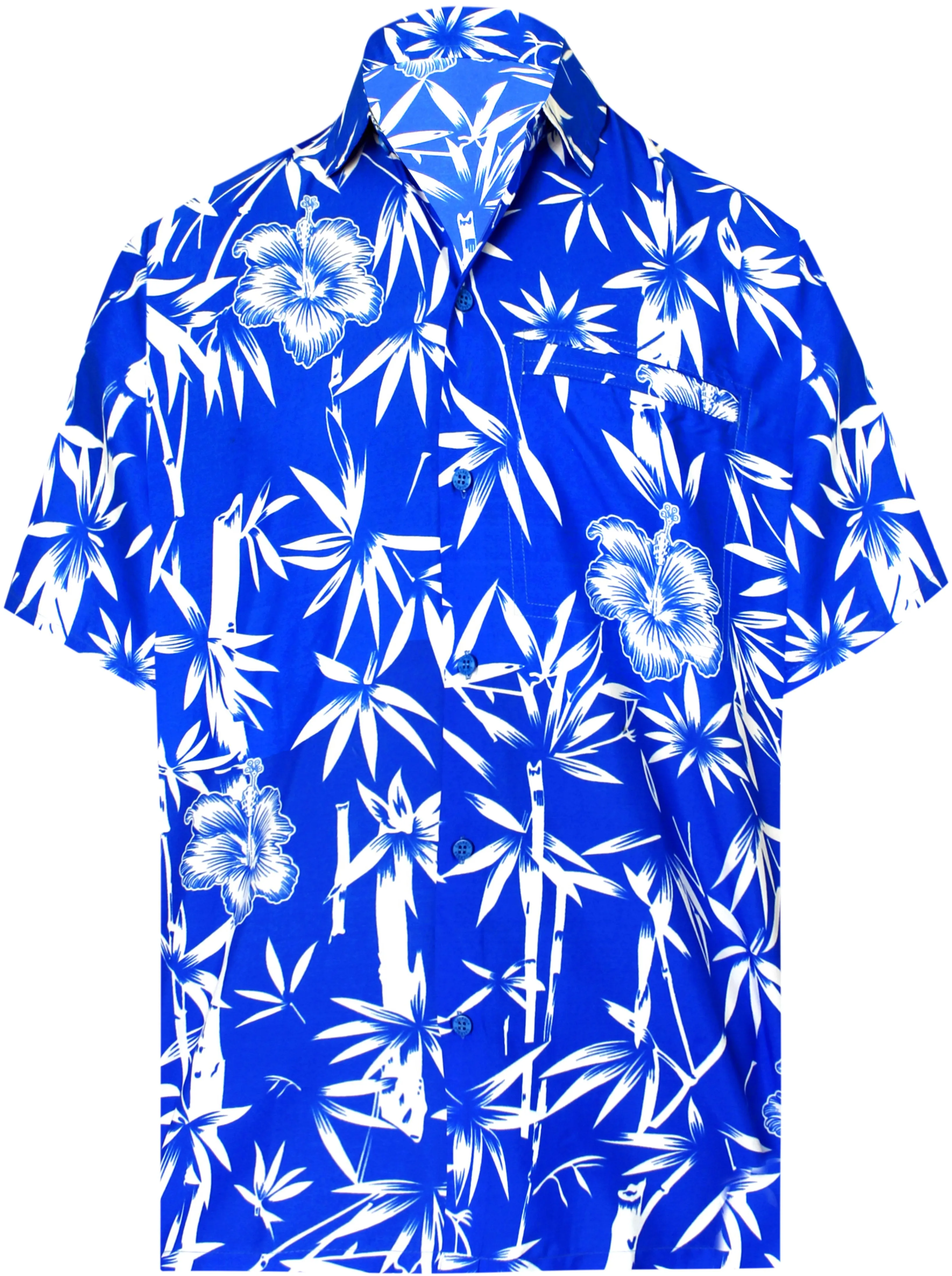 LA LEELA Shirt Casual Button Down Short Sleeve Beach Shirt Men Aloha Pocket Blue_W343