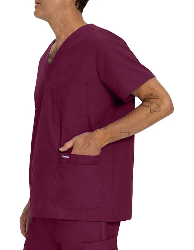 Landau Men's Multiple Pockets V-Neck Solid Nurse Scrub Top