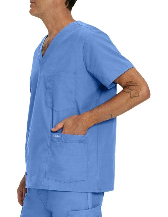 Landau Men's Multiple Pockets V-Neck Solid Nurse Scrub Top