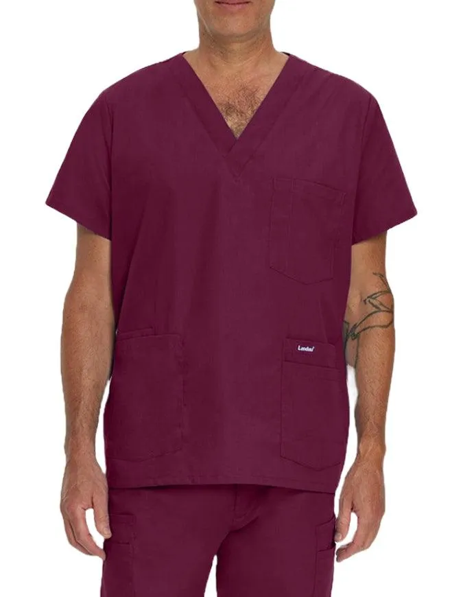 Landau Men's Multiple Pockets V-Neck Solid Nurse Scrub Top