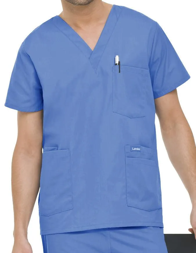 Landau Men's Multiple Pockets V-Neck Solid Nurse Scrub Top