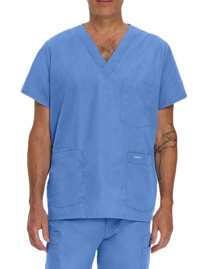 Landau Men's Multiple Pockets V-Neck Solid Nurse Scrub Top