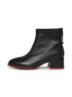 Leather Ankle Boots with Back Zipper - Black