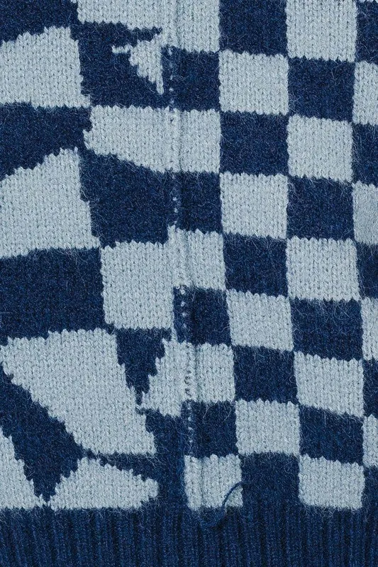 Leslie Long Sleeve Checkerboard Sweater