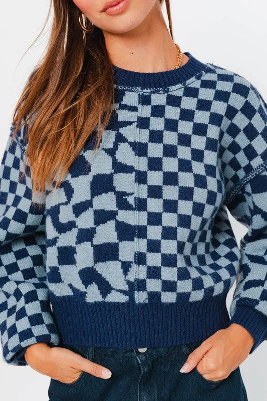 Leslie Long Sleeve Checkerboard Sweater