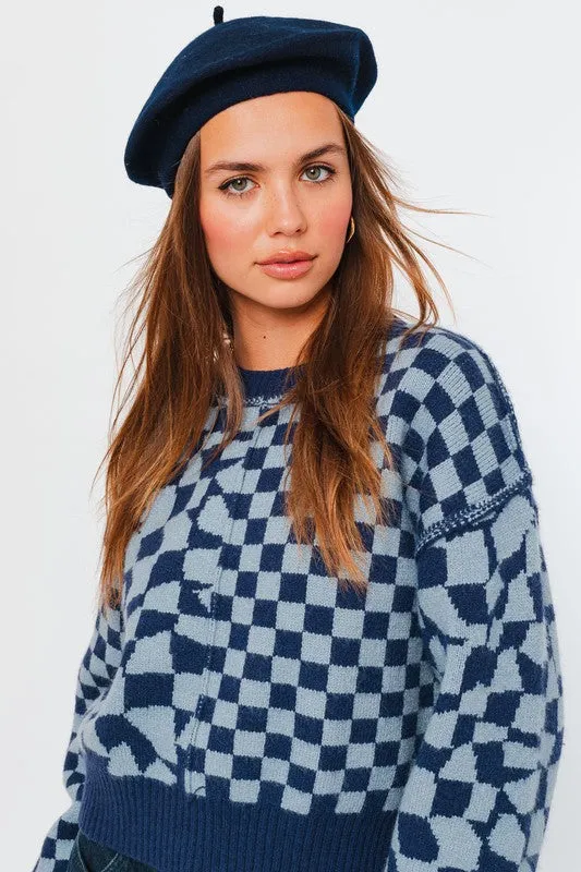 Leslie Long Sleeve Checkerboard Sweater