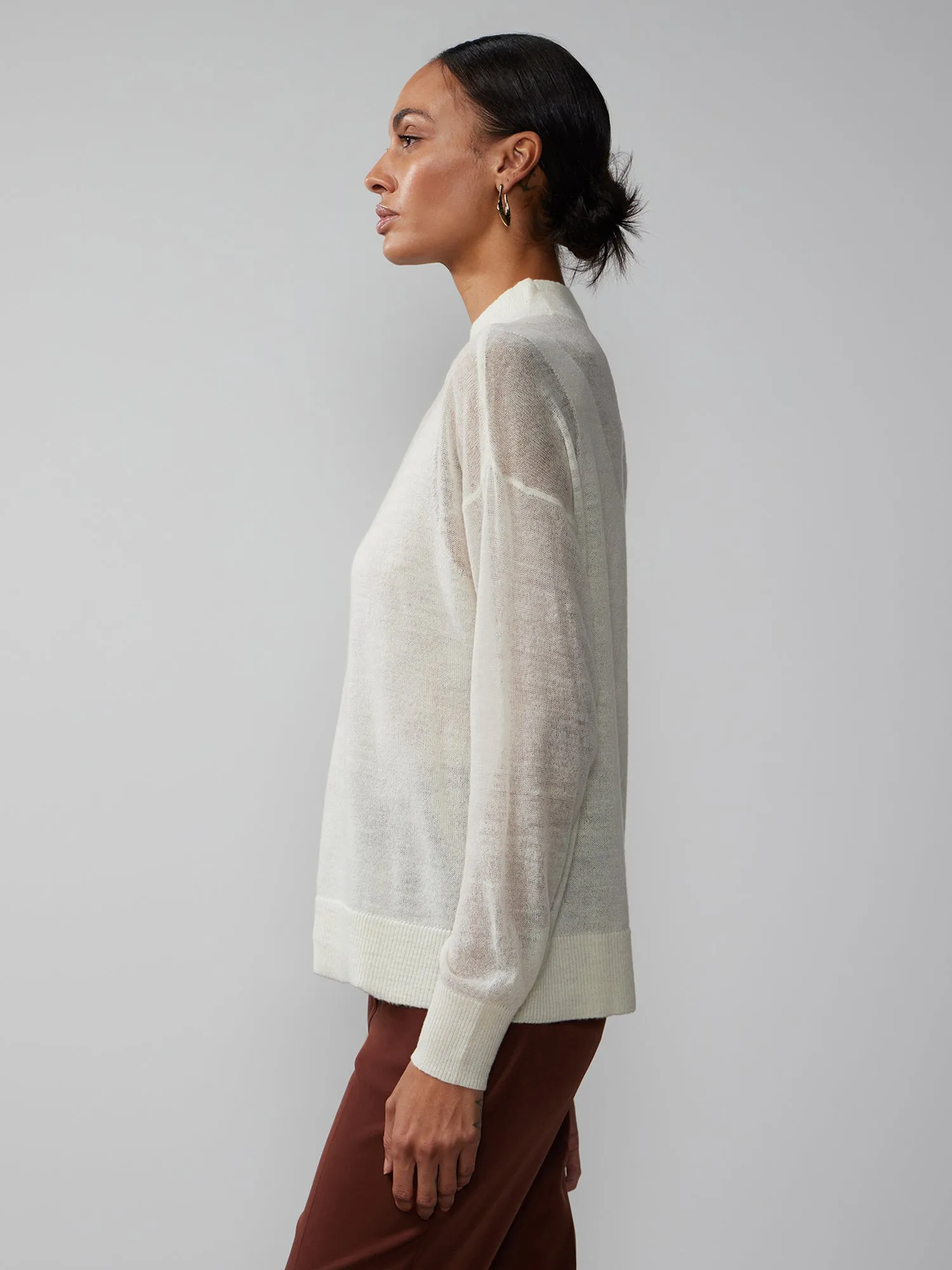 Long Sleeve Sheer Mock Neck Sweater