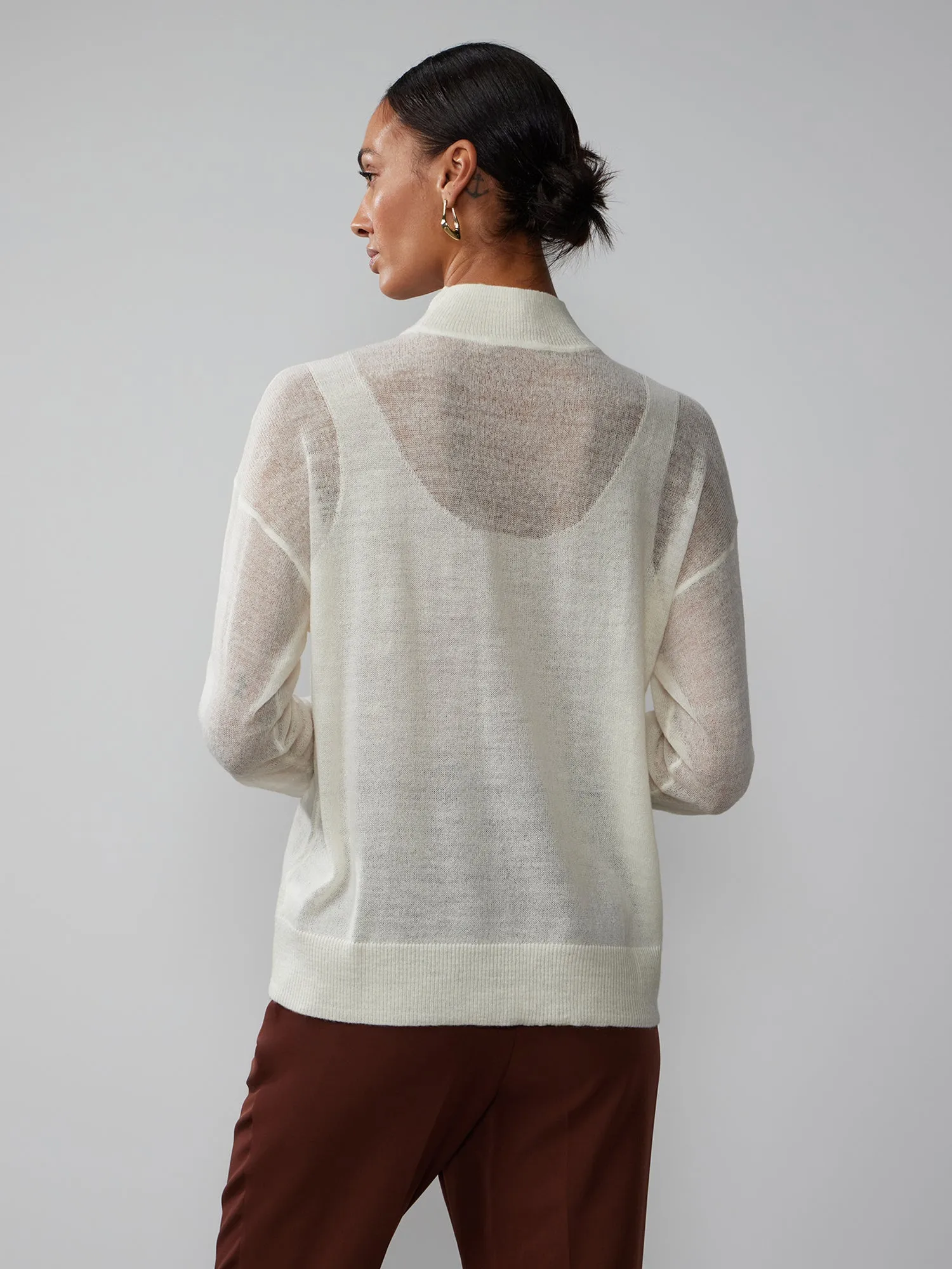 Long Sleeve Sheer Mock Neck Sweater