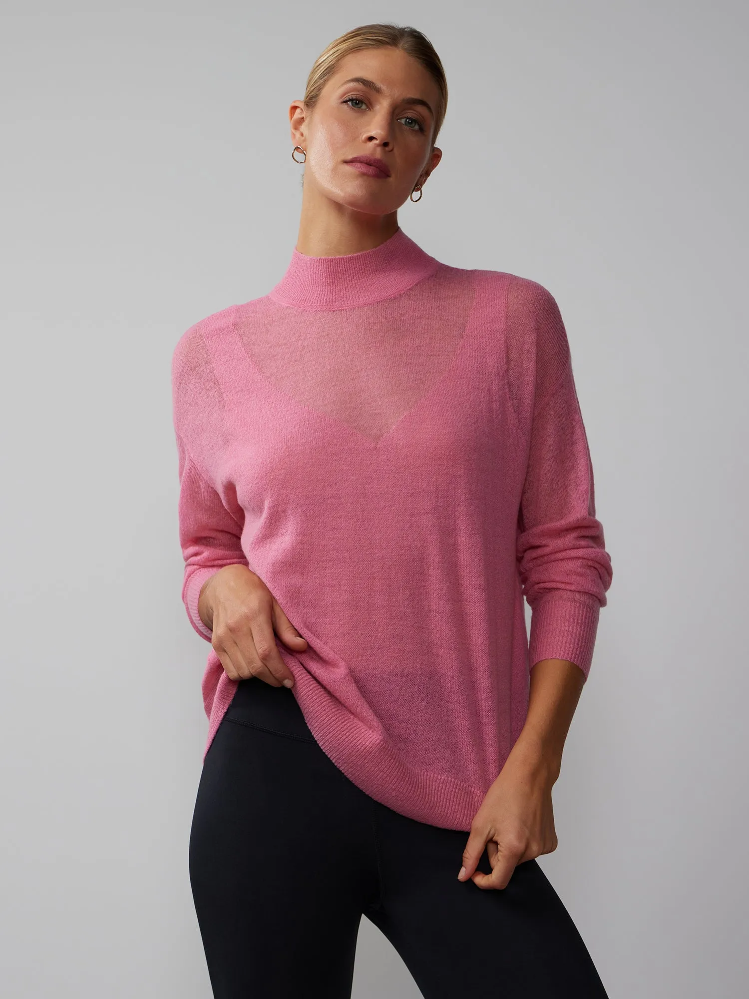 Long Sleeve Sheer Mock Neck Sweater