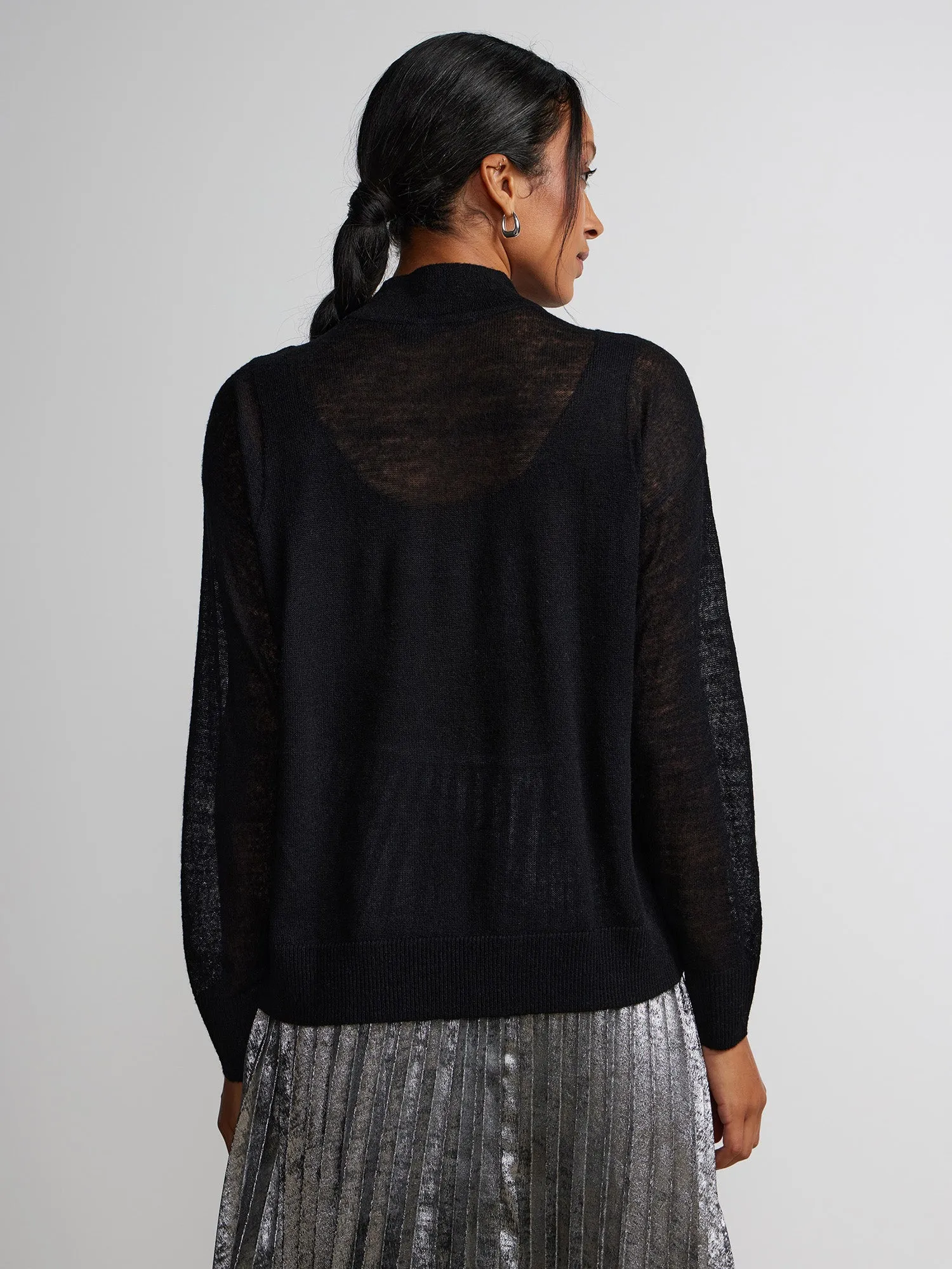 Long Sleeve Sheer Mock Neck Sweater