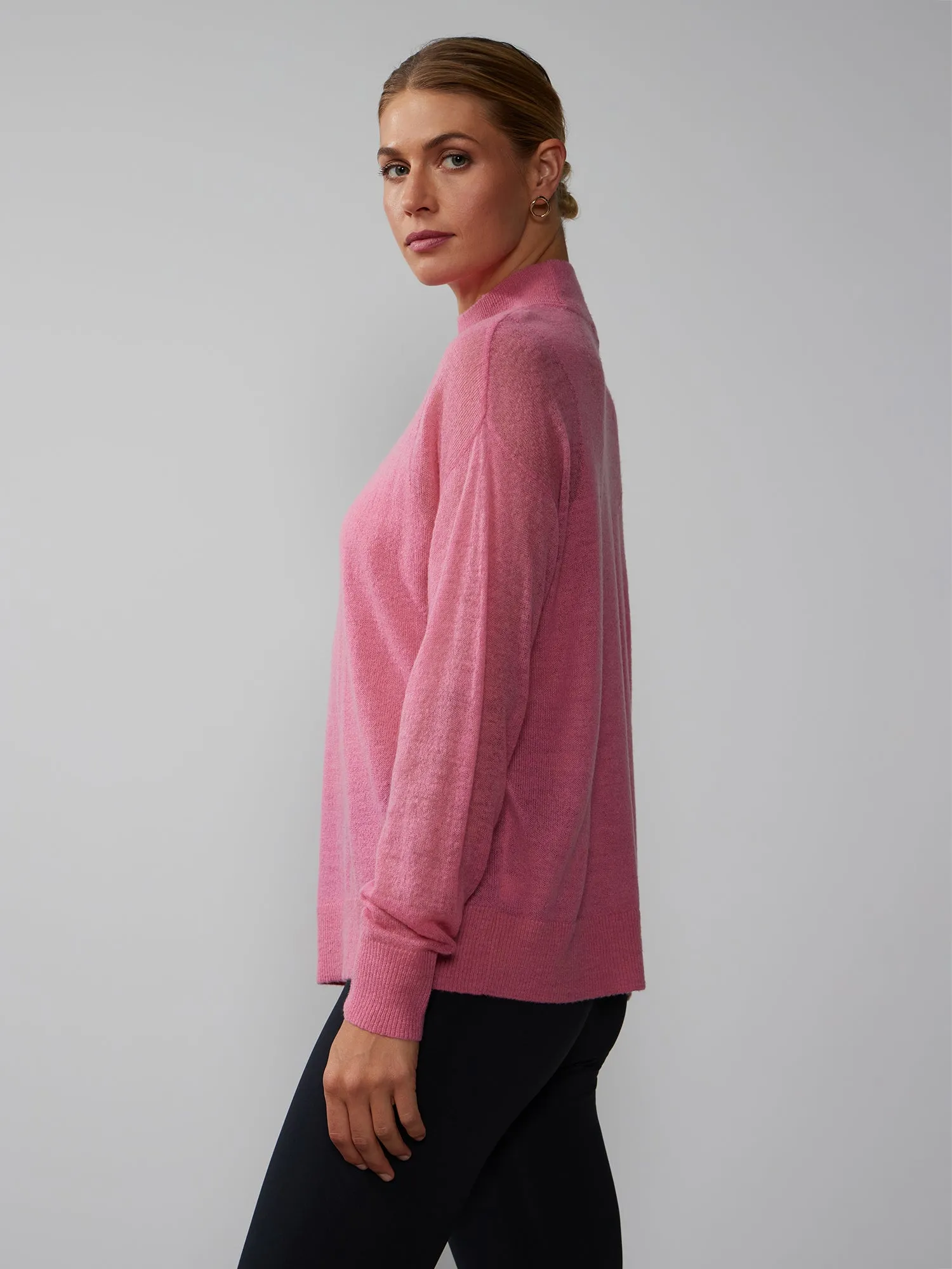 Long Sleeve Sheer Mock Neck Sweater