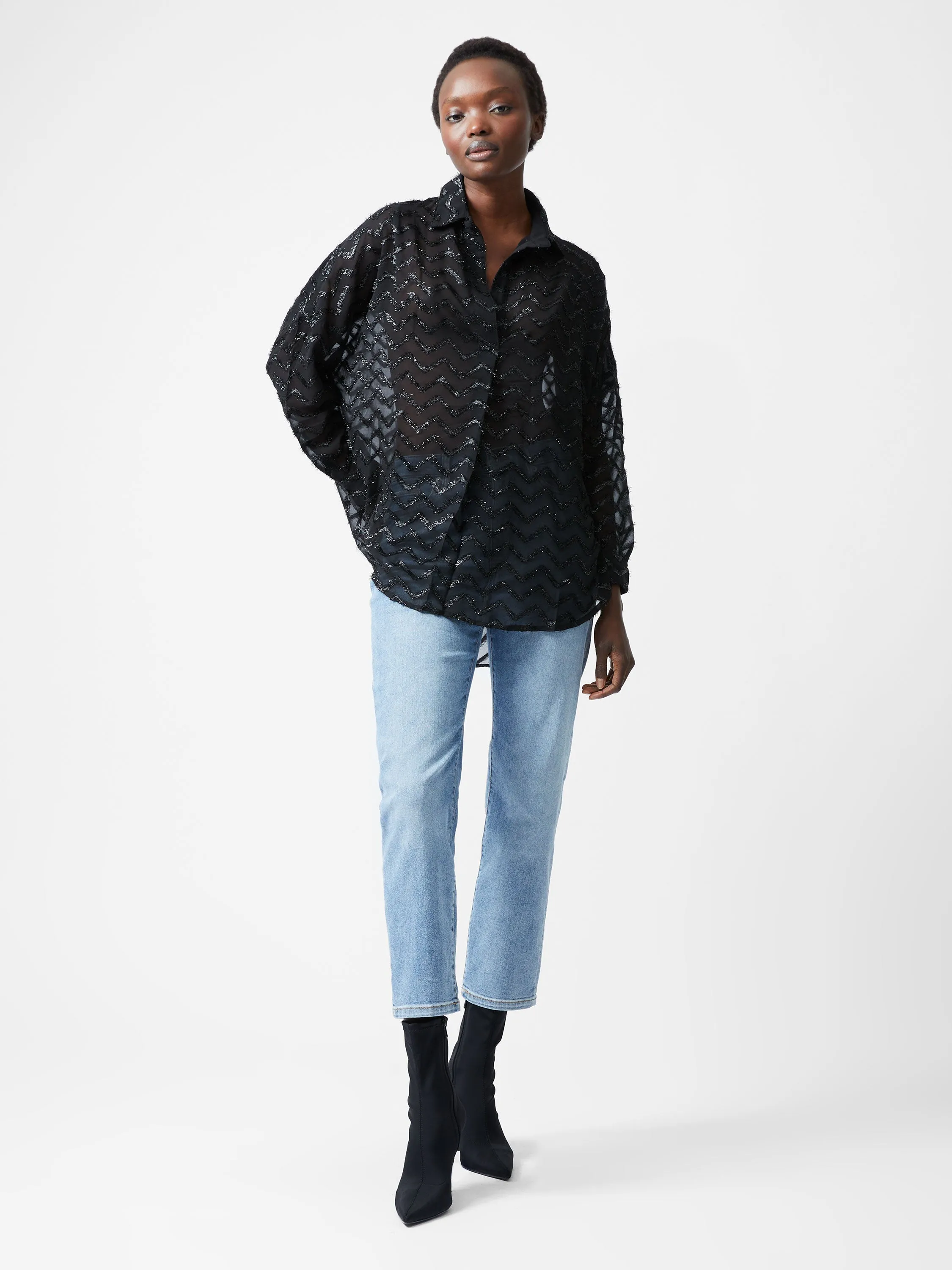 Lurex Georgette Long Sleeve Popover Shirt