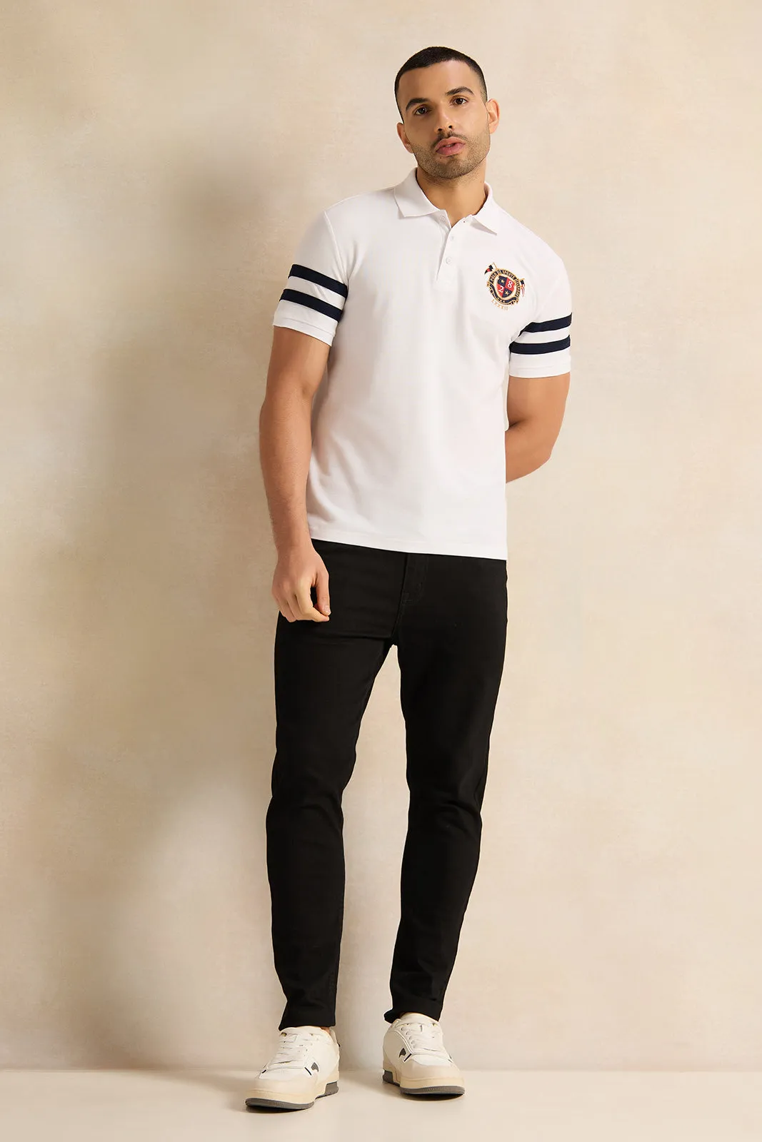 Men White Printed Polo Shirt