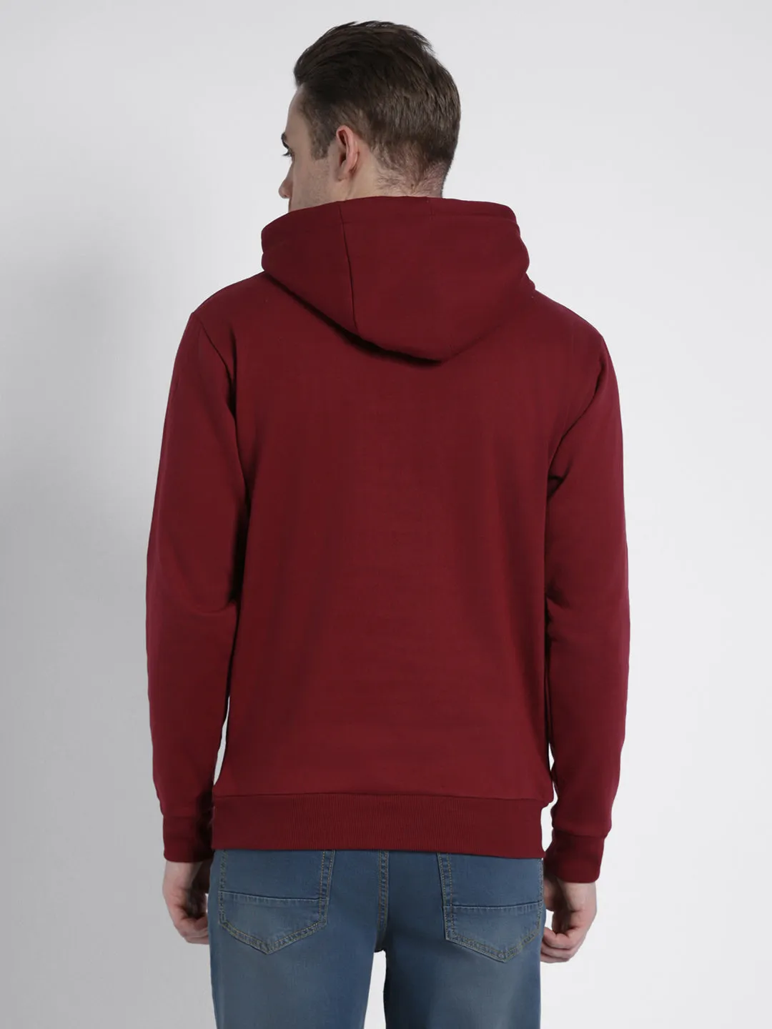 Men's Maroon Printed Hooded Sweatshirt